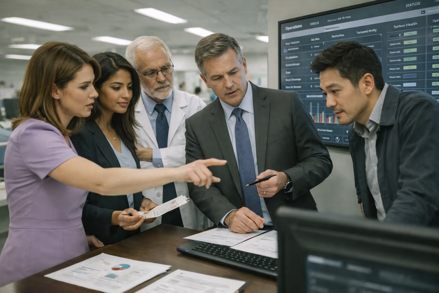 executive and doctor pathologist discussion about digital imaging and information system return on investment