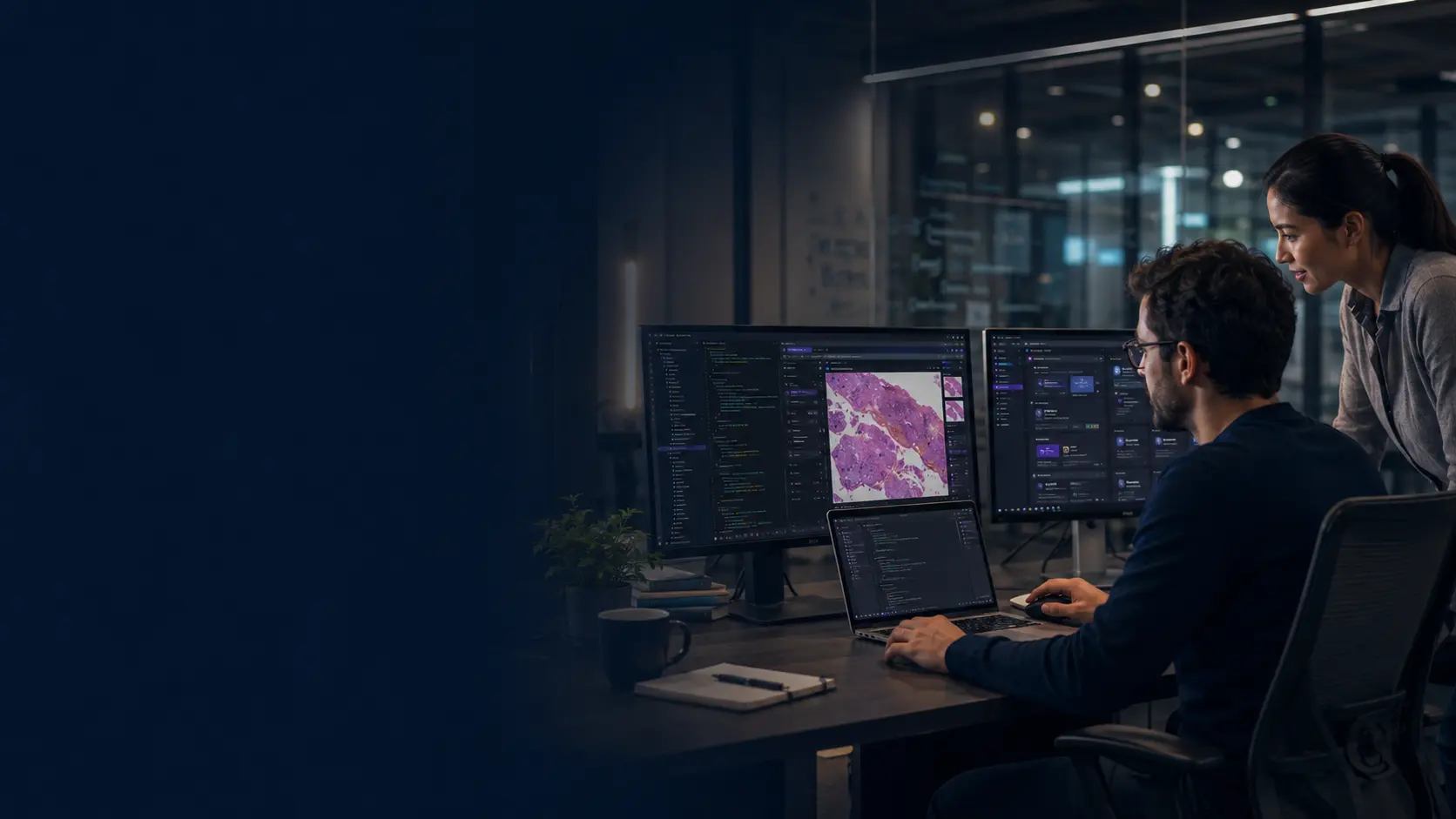 Software developers collaborating on HyperPath digital pathology software