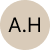 Circle with light brown background containing black initials 'A.H'.