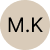 Circle with brown background containing black initials M.K.