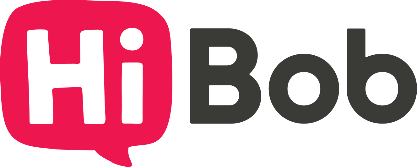 HiBob company logo with a red speech bubble around 'Hi' and 'Bob' in black text.