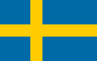 Flag of Sweden with a yellow Nordic cross on a blue background.