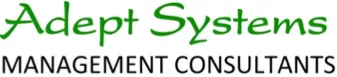 Adept Systems logo with green text and tagline Management Consultants in black below.