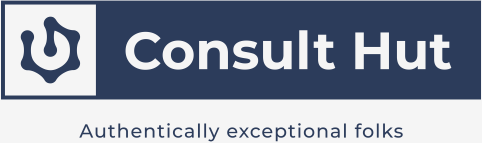 Consult Hut logo with tagline 'Authentically exceptional folks' below the name on a blue background.