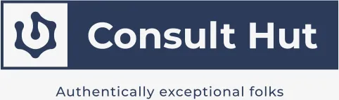 Consult Hut logo with tagline 'Authentically exceptional folks' below the name on a blue background.