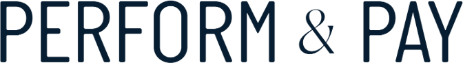 Text logo with the words Perform & Pay in uppercase letters.