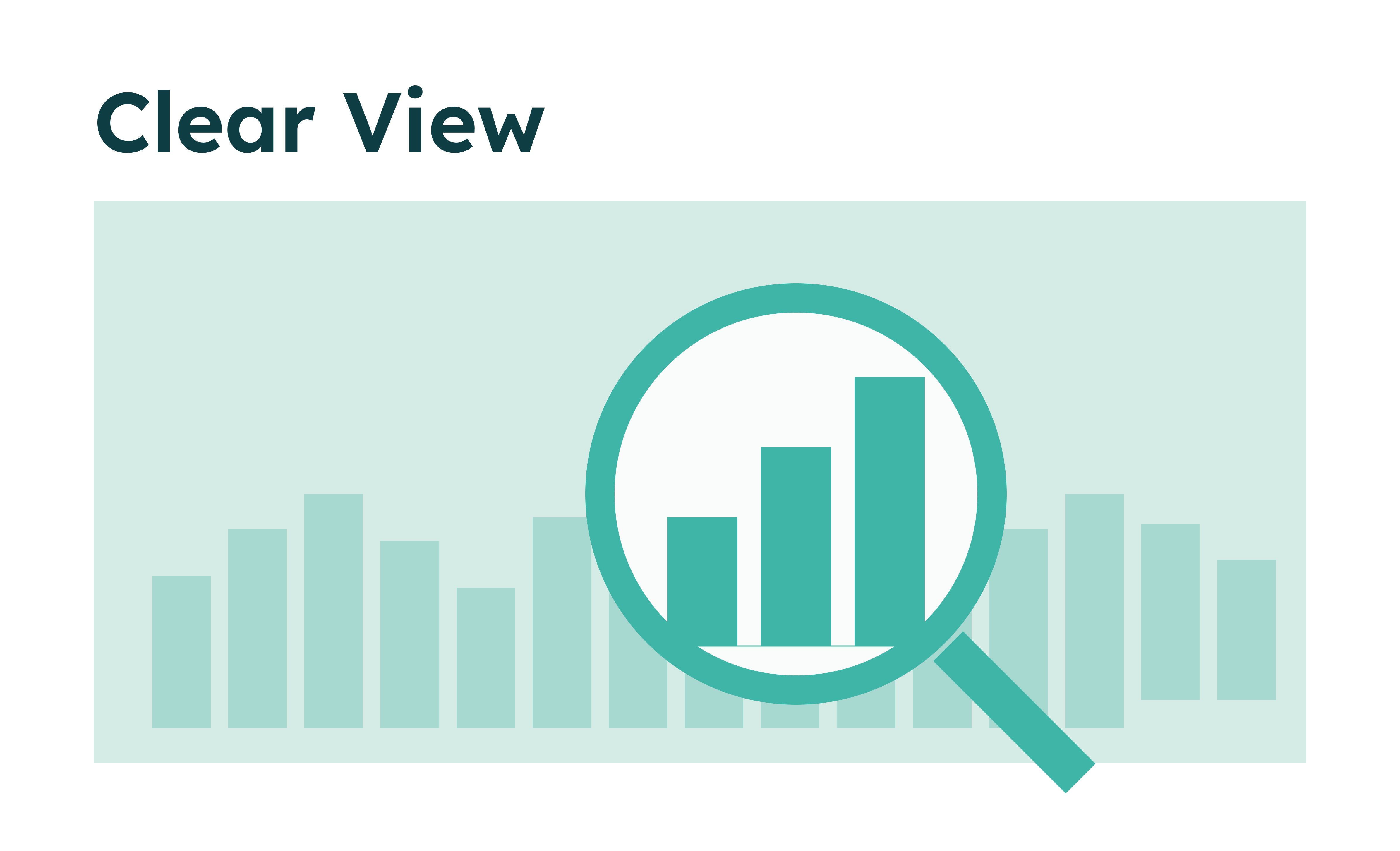 Magnifying glass highlighting a rising bar chart to represent data clarity and clear view.
