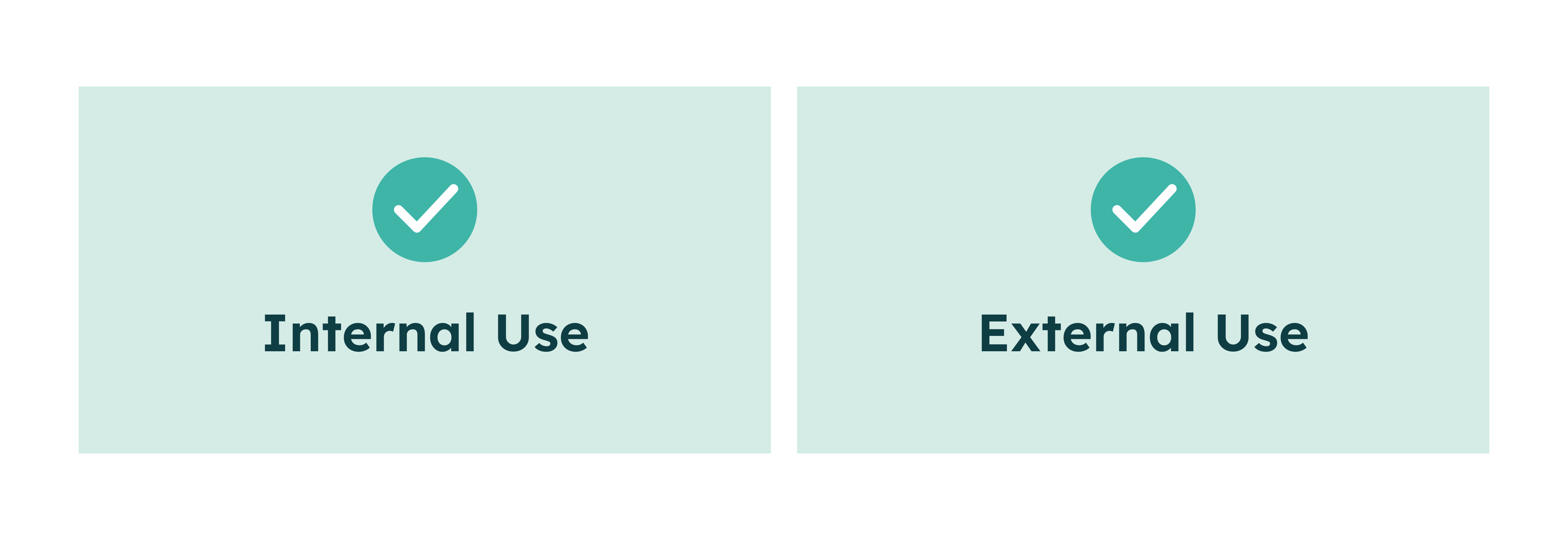 Two boxes side by side with check marks labeled Internal Use and External Use.