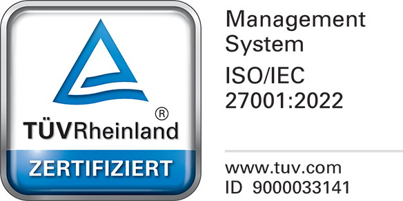 TÜV Rheinland certified quality and safety logo with blue triangle and text.