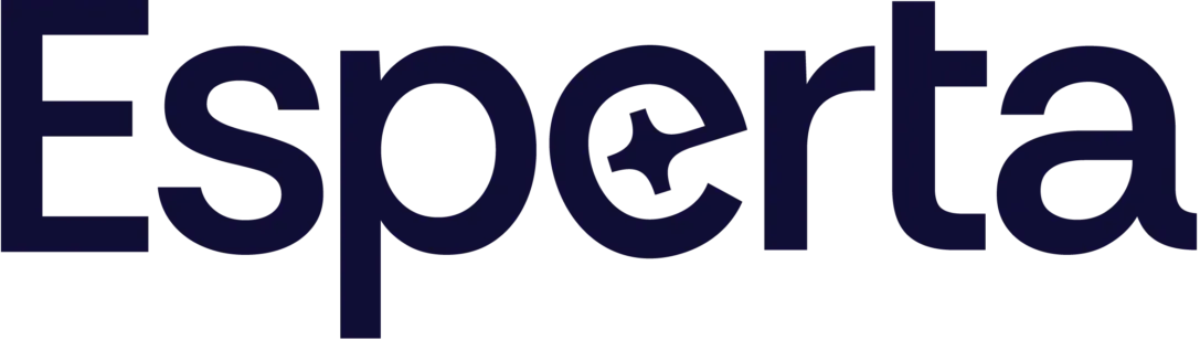 Esperta Logo mit Uhrensymbol im Buchstaben e