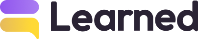 Learned company logo with purple and yellow speech bubble shapes.