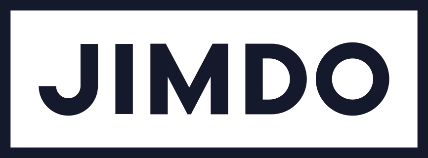Logo de la société Jimdo en lettres noires grasses sur fond rectangulaire blanc.