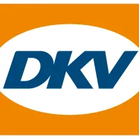 DKV logo with blue letters inside a white oval on an orange background.