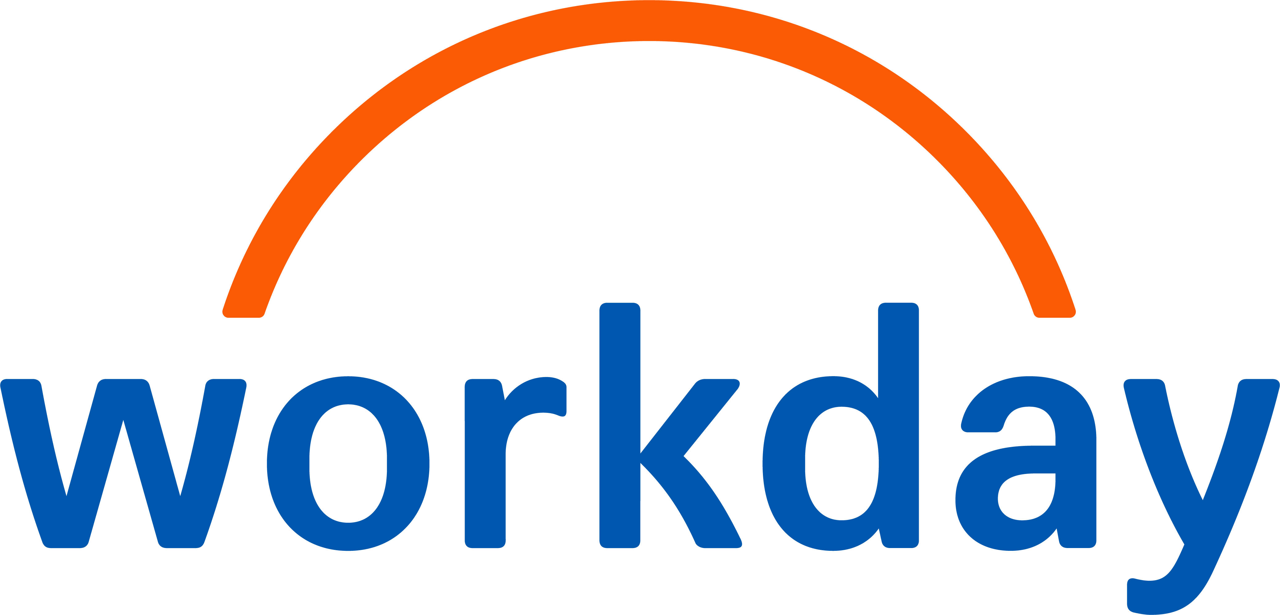 Workday company logo with blue text under an orange arc.