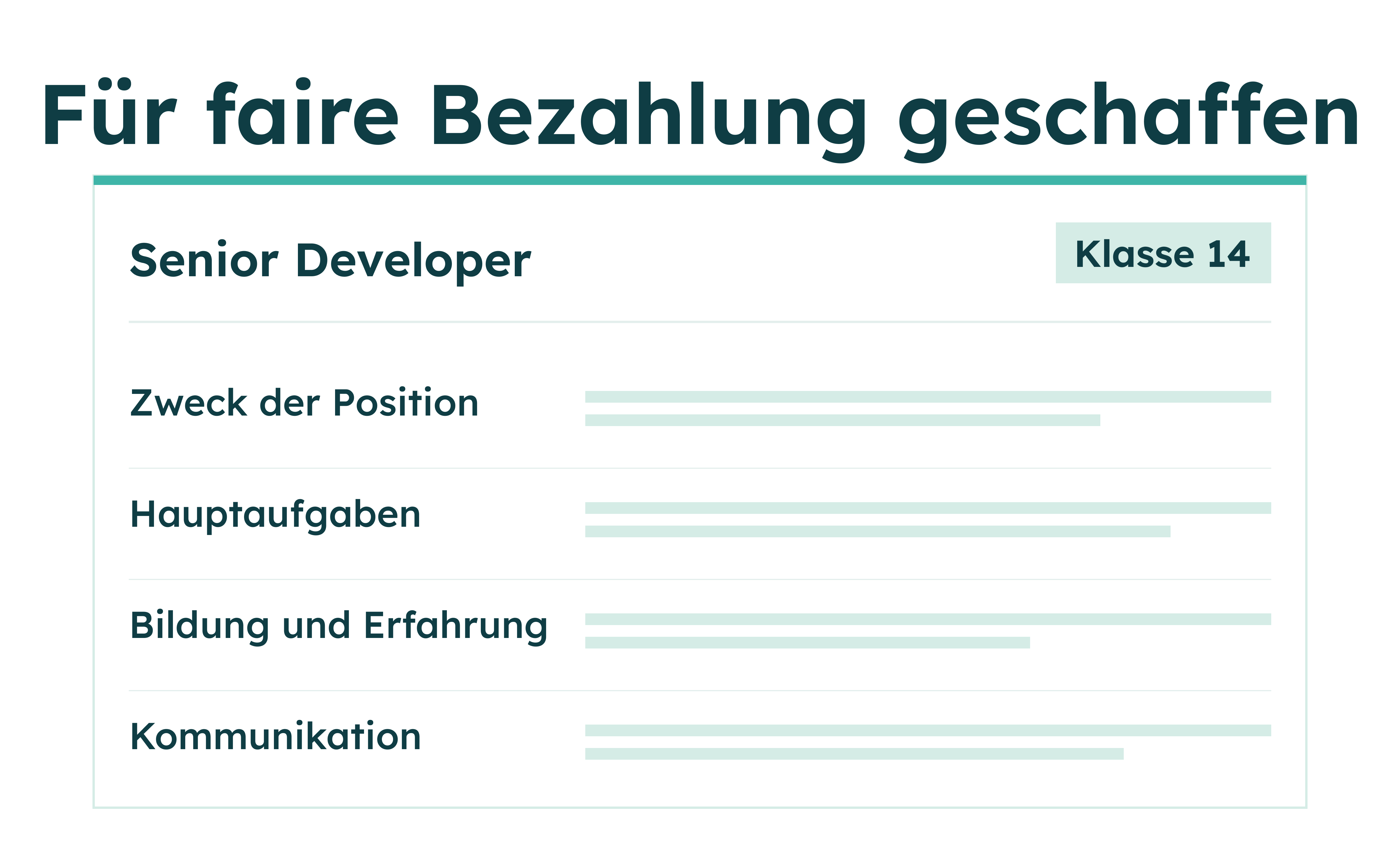 Stellenbeschreibung Senior Developer Klasse 14 mit Aufgaben, Zielen, Ausbildung und Kommunikationsanforderungen