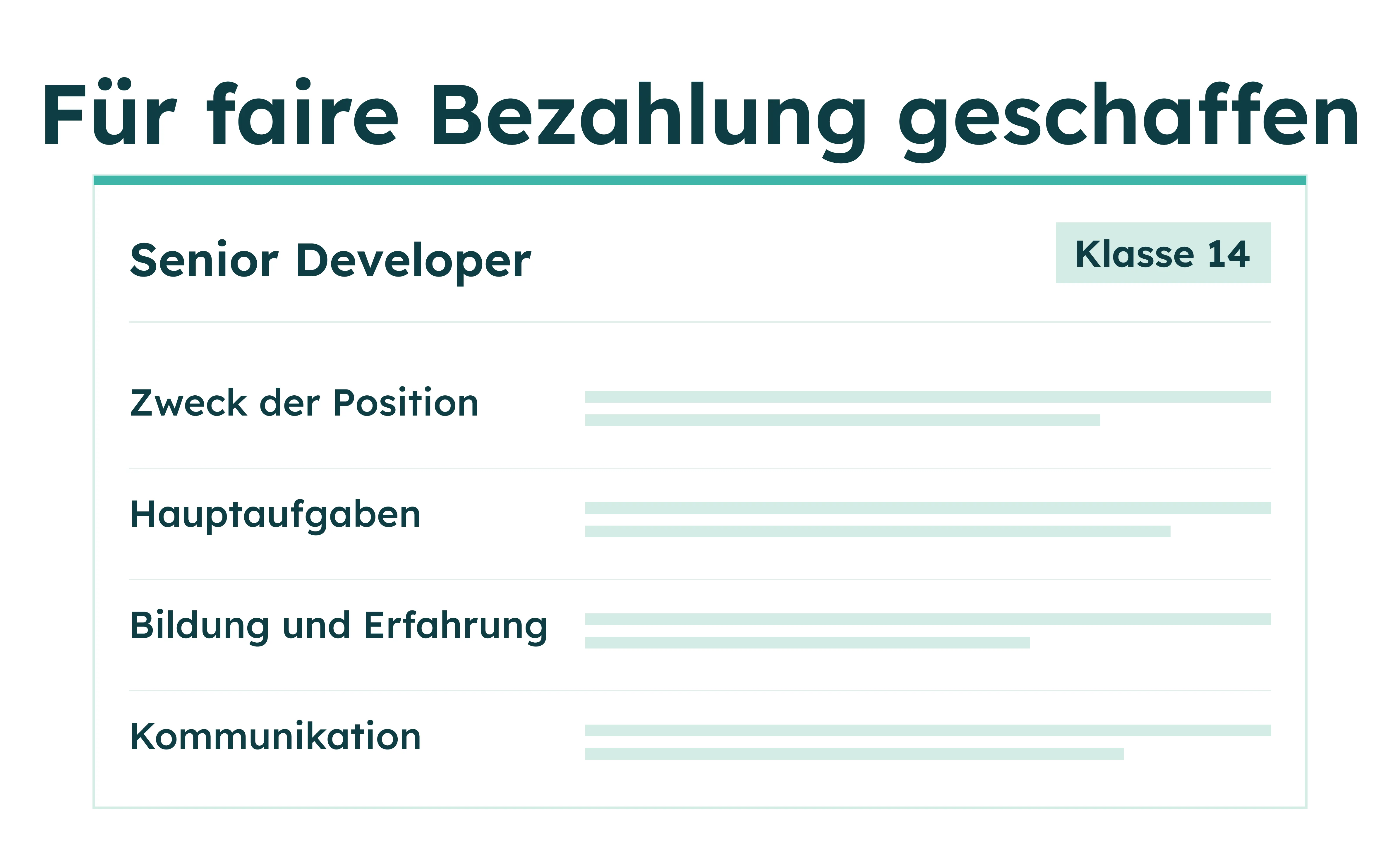 Stellenbeschreibung Senior Developer Klasse 14 mit Aufgaben, Zielen, Ausbildung und Kommunikationsanforderungen