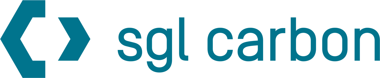 SGL Carbon company logo in blue lettering on a teal background.