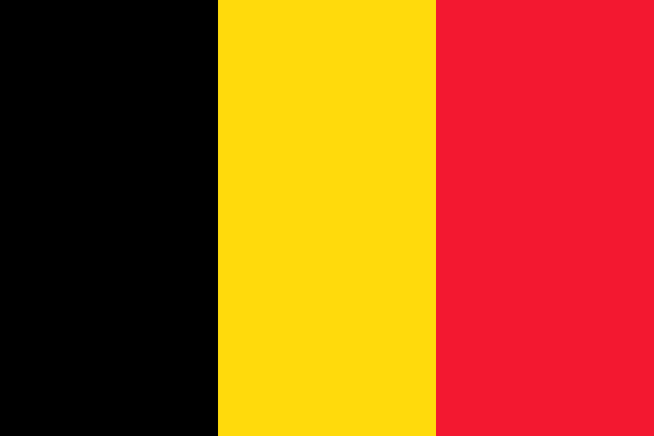 Vertical tricolor flag with black, yellow, and red stripes representing Belgium.