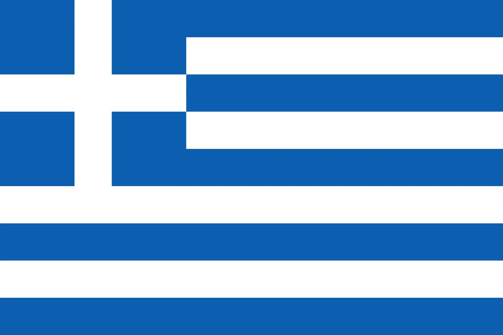 Drapeau de la Grèce avec des bandes bleues et blanches et une croix blanche sur un carré bleu dans le coin supérieur gauche.