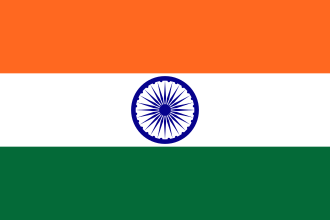 Flag of India with horizontal orange, white, and green stripes and a blue Ashoka Chakra wheel in the center.