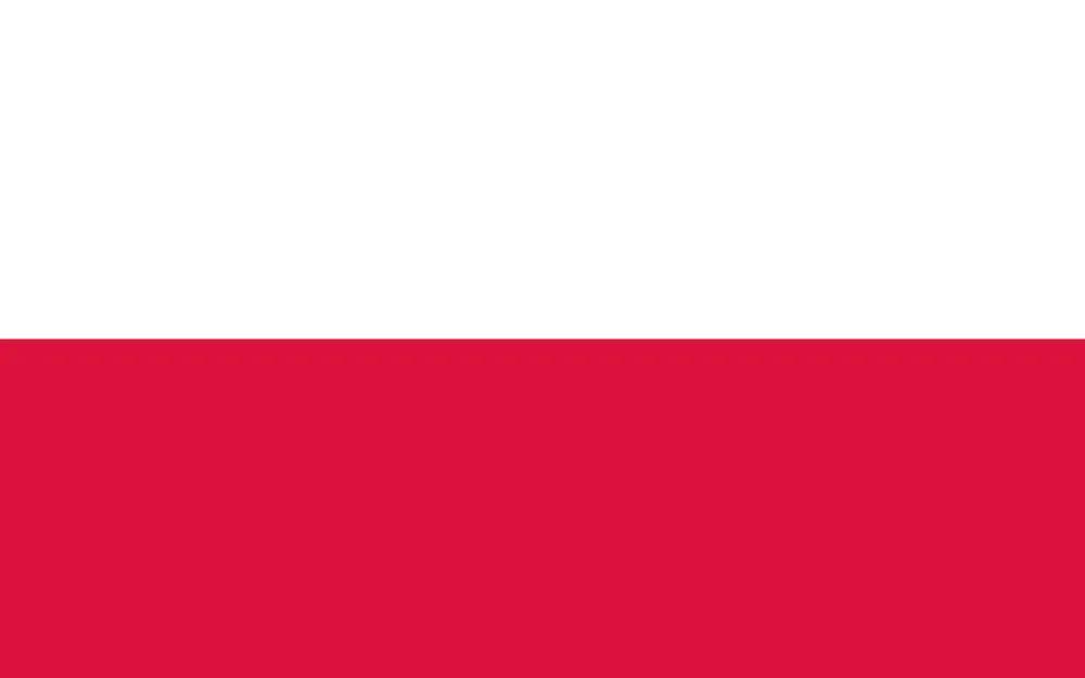 Drapeau de la Pologne avec deux bandes horizontales : blanche en haut et rouge en bas.