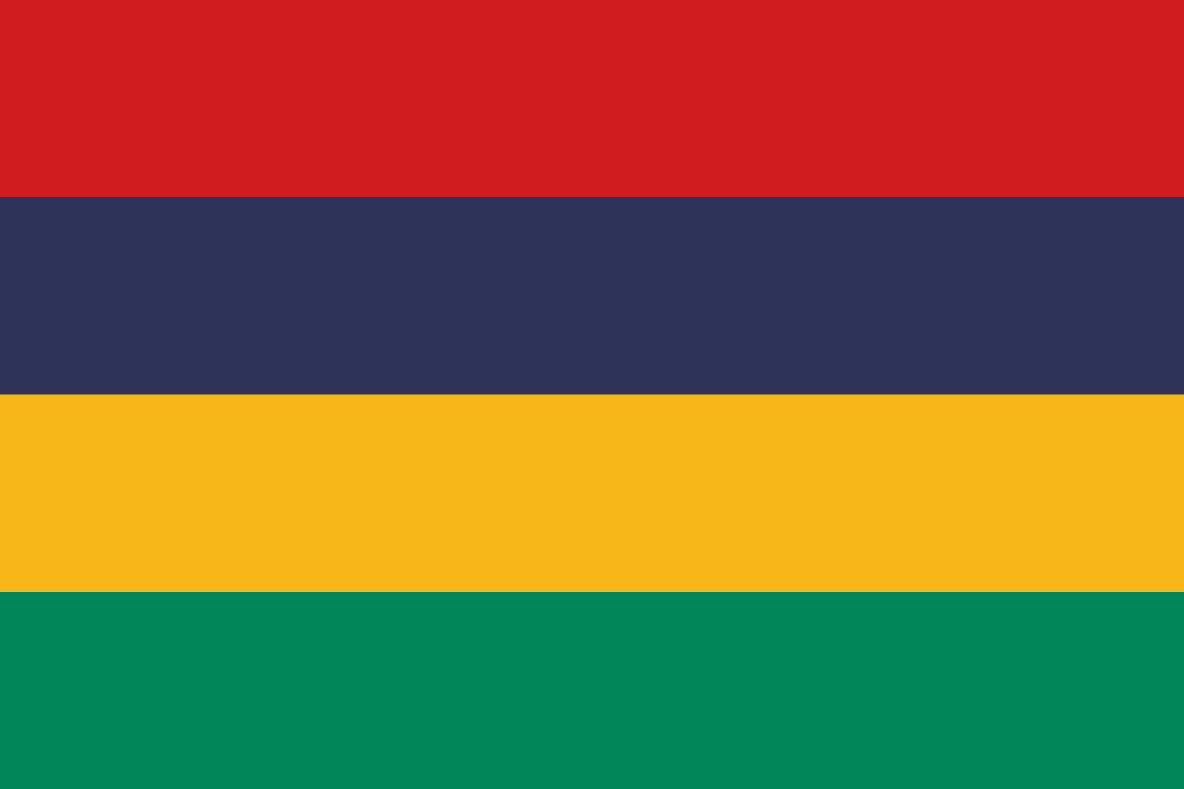 Flag with four horizontal stripes in red, dark blue, yellow, and green from top to bottom.