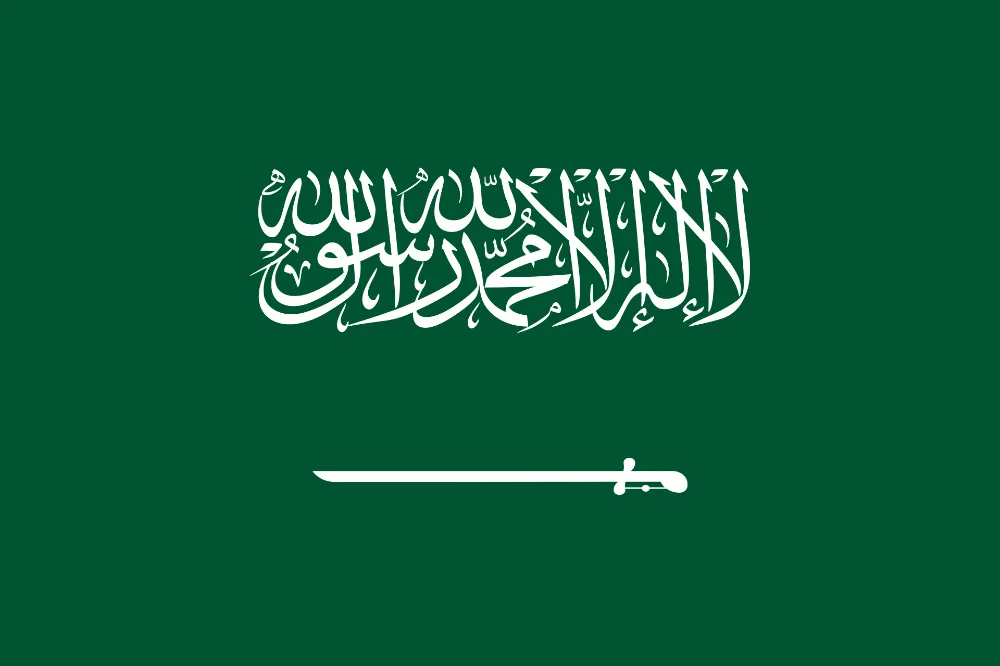 Drapeau vert avec inscription arabe blanche et une épée blanche horizontale sous le texte.
