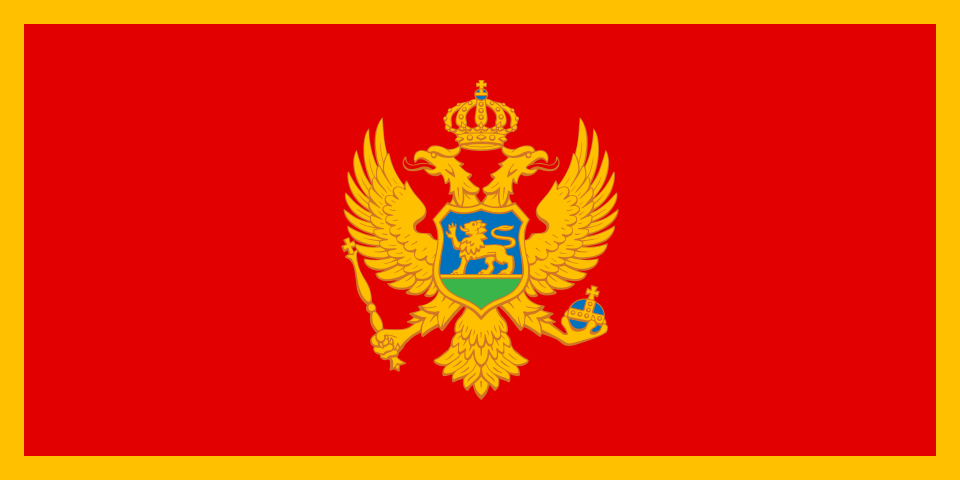 Montenegro flag with a red background and a gold double-headed eagle holding a sceptre and orb.