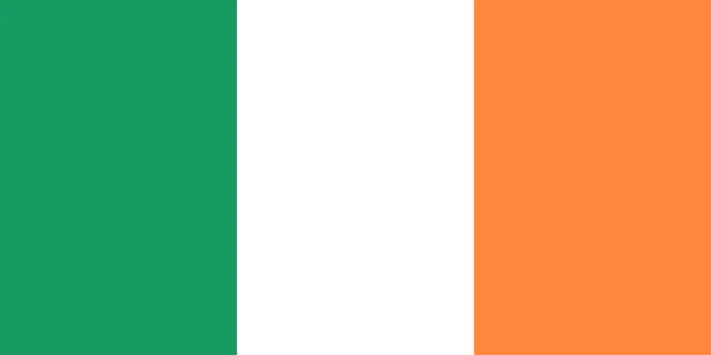 Drapeau à trois bandes verticales vertes, blanches et orange, représentant l'Irlande.