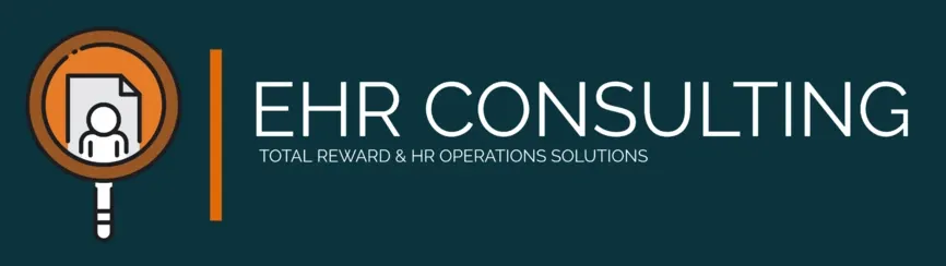 Logo d'EHR Consulting avec une icône de loupe sur un document et la silhouette d'une personne.