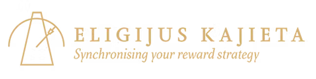 Logo Eligijus Kajeta avec initiales stylisées et texte en or et noir.