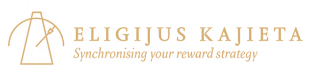Eligijus Kajeta logo with stylized initials and text in gold and black.