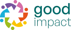 Logo Good Impact avec des segments multicolores formant un cercle à côté du texte.