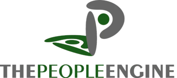 Le logo People Engine avec des figures stylisées et du texte en vert et gris.
