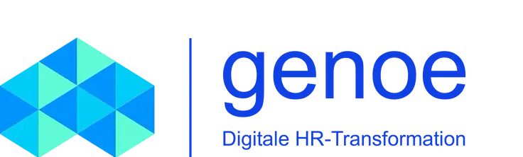 Logo de Gênes avec une forme géométrique bleue et le slogan « Transformation numérique des RH ».