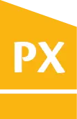 White PX letters on an orange-yellow background with a white line below.