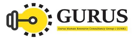 Logo du groupe de conseil en ressources humaines Gurus, avec une icône d'ampoule jaune stylisée et un texte en gras.