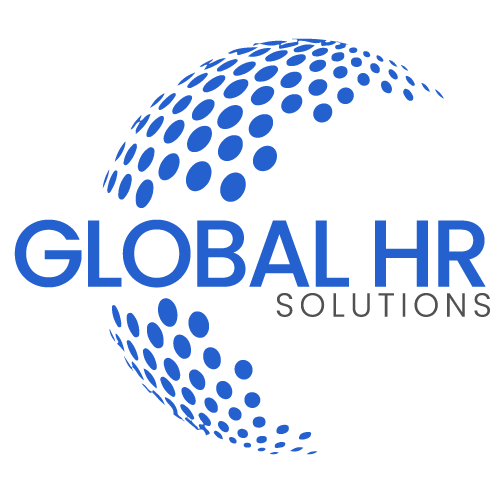 Global HR Solutions logo with stylized blue dotted globe and text.