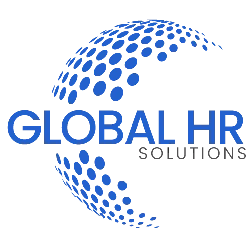 Logo de Global HR Solutions avec un globe stylisé bleu à points et du texte.