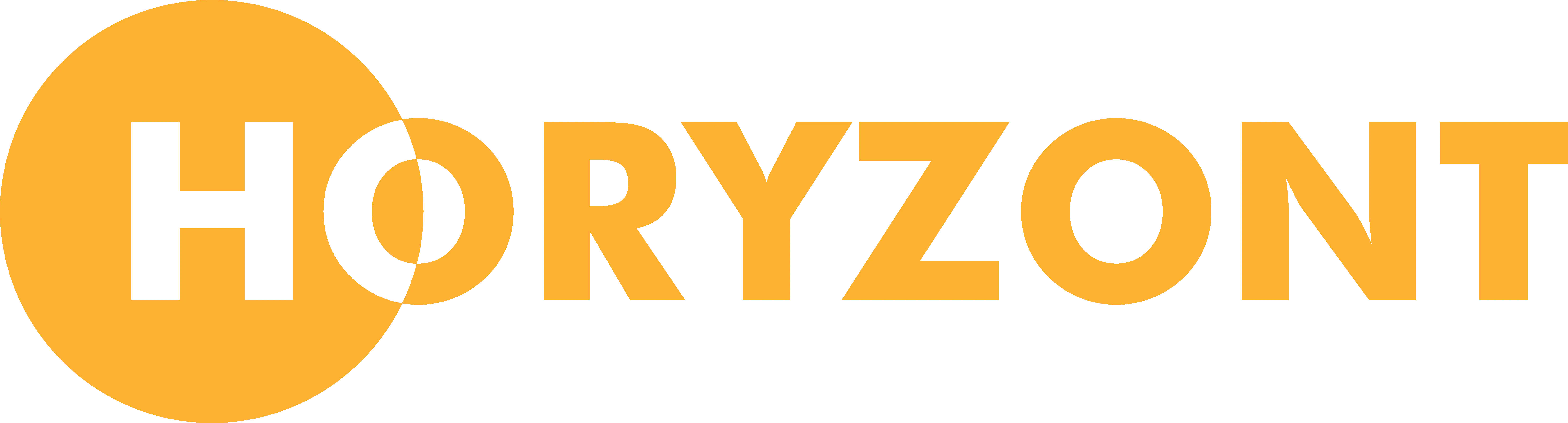 HORYZONT word logo with H in black inside an orange circle, rest of the letters in orange.