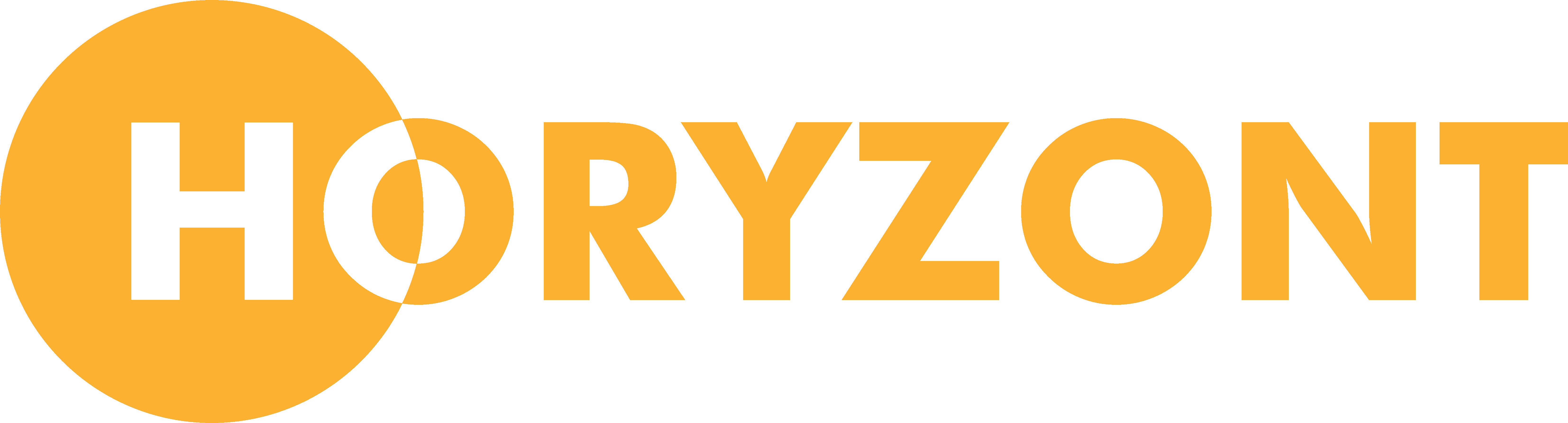 HORYZONT word logo with H in black inside an orange circle, rest of the letters in orange.