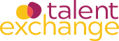 Talent Exchange logo with stylized overlapping circles in red and purple above the text.