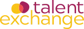Logo de Talent Exchange avec des cercles stylisés superposés, rouges et violets, au-dessus du texte.