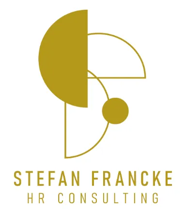 Logo géométrique doré avec un demi-cercle, un cercle et des lignes au-dessus du texte « Stefan Francke HR Consulting ».