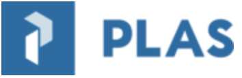 PLAS company logo with stylized P icon in blue square