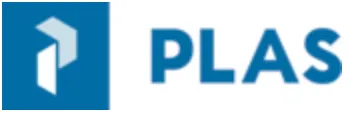 Logo de la société PLAS avec une icône P stylisée dans un carré bleu
