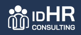 IDHR Consulting logo with stylized figures and text on a dark blue background.