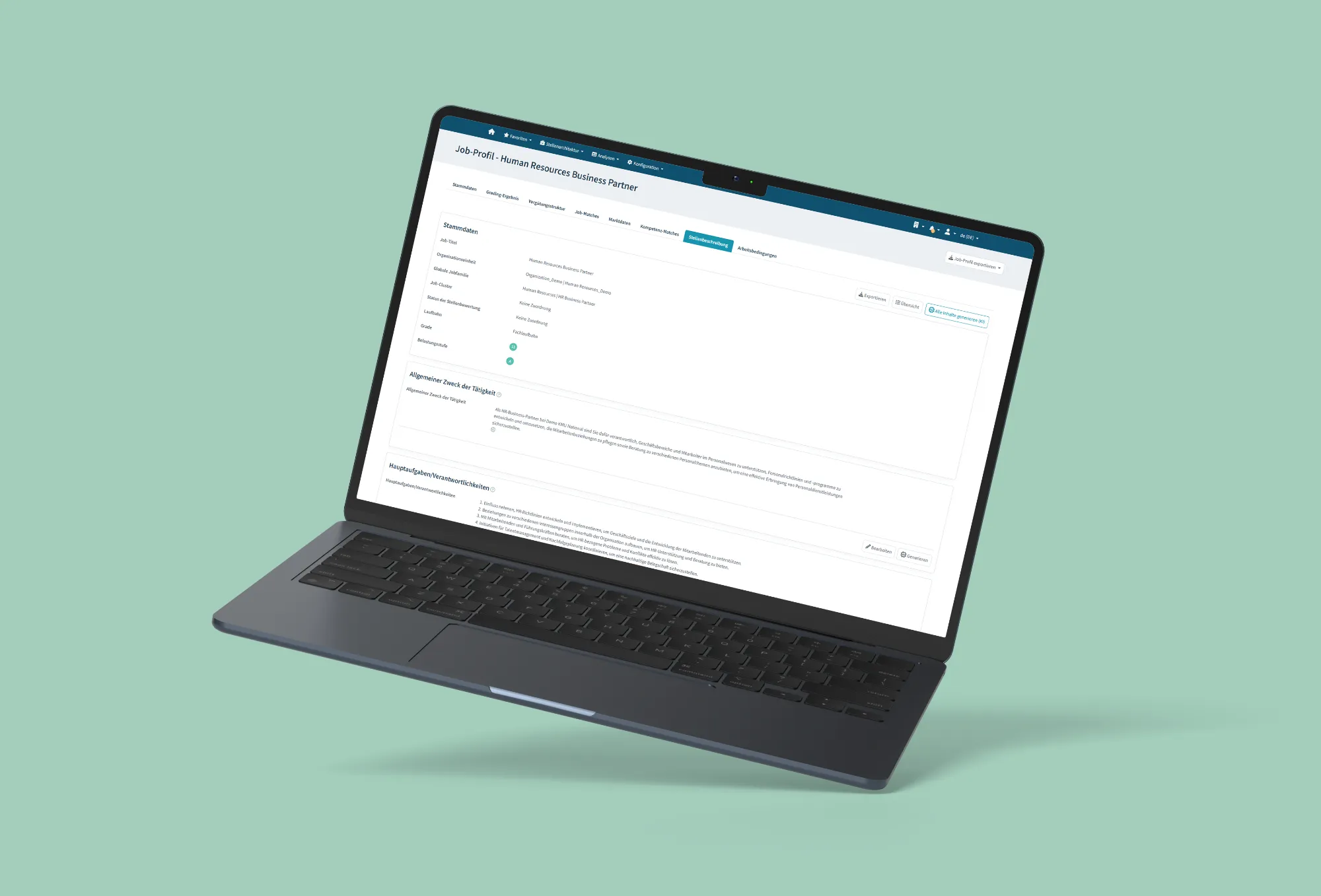 Flèche de présentation avec profil en forme pour partenaire commercial RH sur un écran d'ordinateur portable