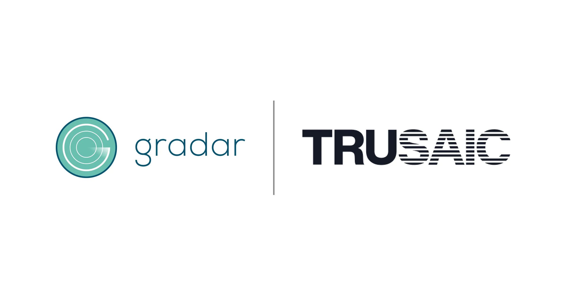 Gradar logo with circular radar icon and text next to bold TRUSAIC text with horizontal stripes.