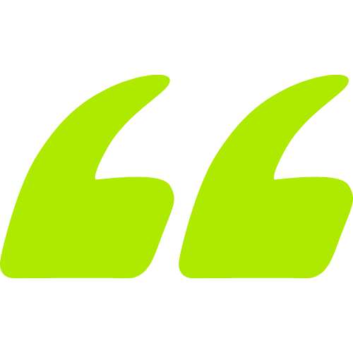 Bright green double quotation mark symbol on black background.